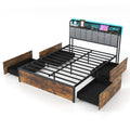 Twin/Full/Queen Bed Frame with LED Lights  Upholstered Headboard and 4 Storage Drawers